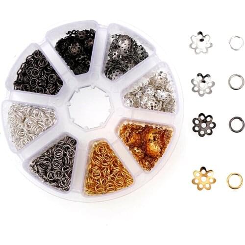 Round Box 4Colors Gold Silver White K Gun Black Metal Filigree Hollow Flower Spacer Beads Jump Rings Diy Jewelry Findings