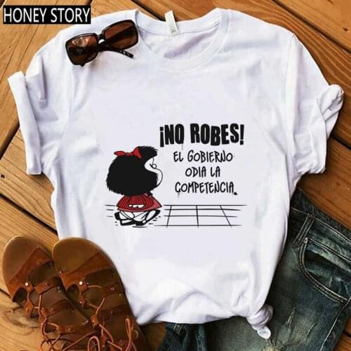 FIXSYS Summer Casual Harajuku T shirt Women Mafalda Printed T shirt Funny Short Sleeve O-neck Tops Girls Lovely Vogue Clothes