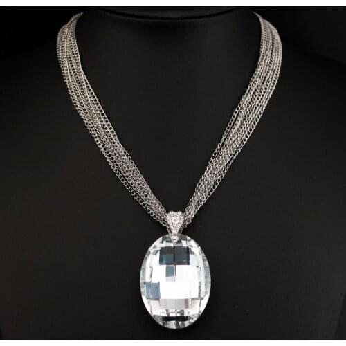 Fashion Big Glass Crystal Pendant Necklace Statement Chunky Multi-Chain Short Necklace New Luxury Crystal Stone Necklace X1618