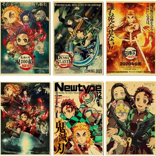 Latest Dongman Demon Slayer Kimetsu no Yaiba Mugen Ressha-Hen Retro poster Home decoration Painting Room Wall stickers Art Decor