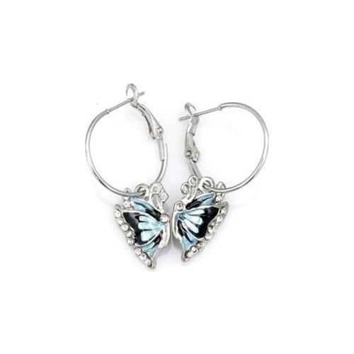 New Fashion Hoop Earrings Cute Blue Butterfly Crystal Hoop Earrings For Women Jewelry 1Pair