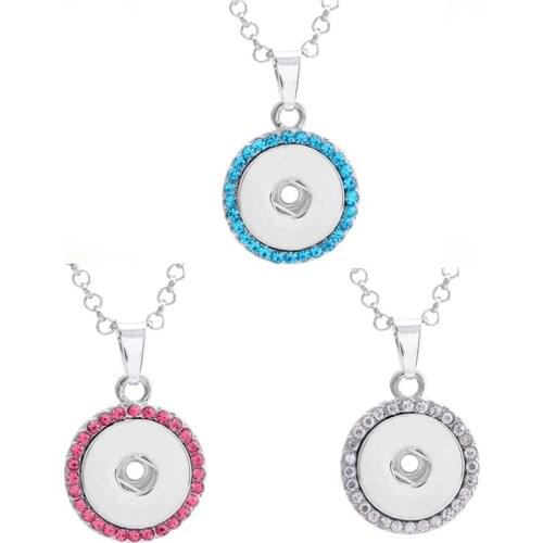 New Snap Button Jewelry Necklaces Crystal Rhinestone Round 18mm Snap Necklace DIY Snap Jewelry Necklace Pendant For Women