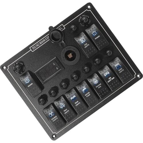 Easy Install Safety 10 Gang Boat Rocker Switch Panel Voltage Meter