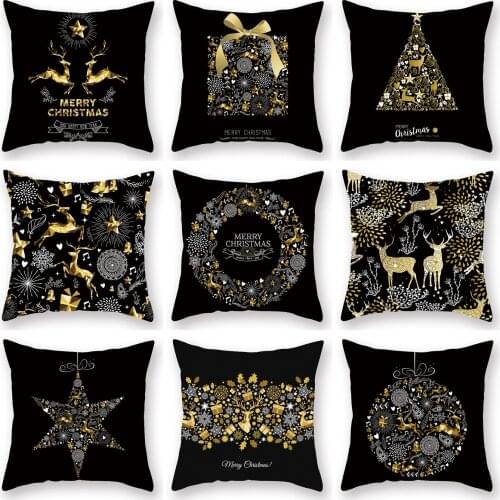 Christmas Throw Pillow Cover Gold Elk Printing Polyester Throw Pillow Cover Sofa Office Cushion Cover