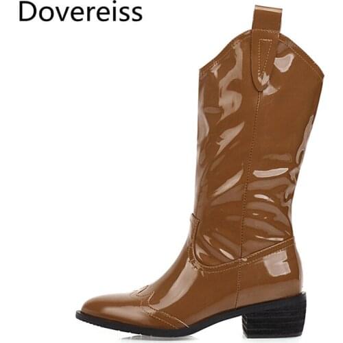 Dovereiss Fashion Womens Shoes Winter new Elegan yellow sexy Concise Mature brown Chunky heels Knee high boots 33-46