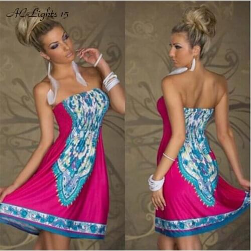 Boho Chic Womens Silk Floral Mini Dress Evening Party Beach Dresses Sundress Women Strapless Bohemian Dress Vestidos 2020