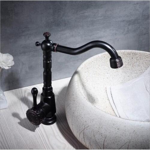 Vidric Basin Faucets Black Bathroom Sink Mixer Deck Mounted Single Handle Single Hole Bathroom Faucet Brass Hot and Cold kitchen