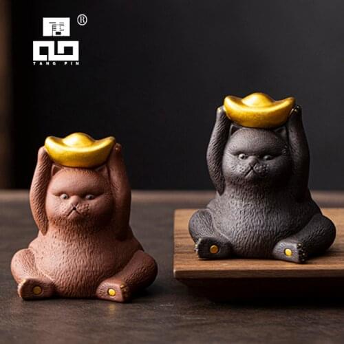 TANGPIN purple clay tea pets cute cat zisha tea accessories kung fu tea set decoration