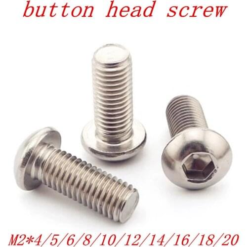 50PCS ISO7380 M2*4/5/6/8/10/12/14/16/20 2mm Hexagon Socket Button Head Screw Stainless Steel a2-70
