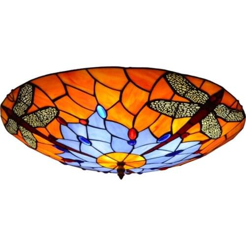 Tiffany stained glass ceiling lights bedroom balcony European Mediterranean round ceiling lamp living room decorative fixtures
