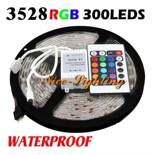 5M/roll Waterproof SMD 3528 Flexible Led Strip, DC 12V 60 LED RGB Color + 24Keys IR Remote Controller Light Strip Free Shipping