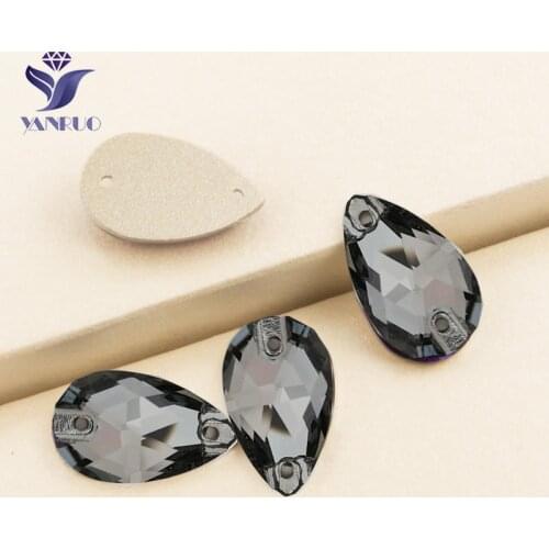 YANRUO 3230 Drop Black Diamond Sew On Rhinestones Droplet Sewing Glass Crystals Sew Rhinestones For Clothes