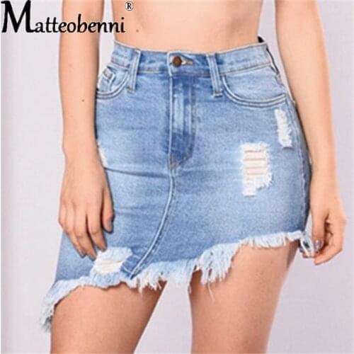 2021 New Woman Trendy Retro Washed Irregular Denim Skirt Female Summer Fashion High Waist Elastic Bodycon Hip Saia Denim Skirts