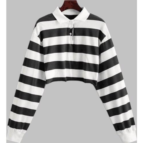 2021 Autumn New Fashion Women Long Sleeve Polo Collar Short T Shirt Buttons Casual Crop Top Pullovers Camiseta Mujer