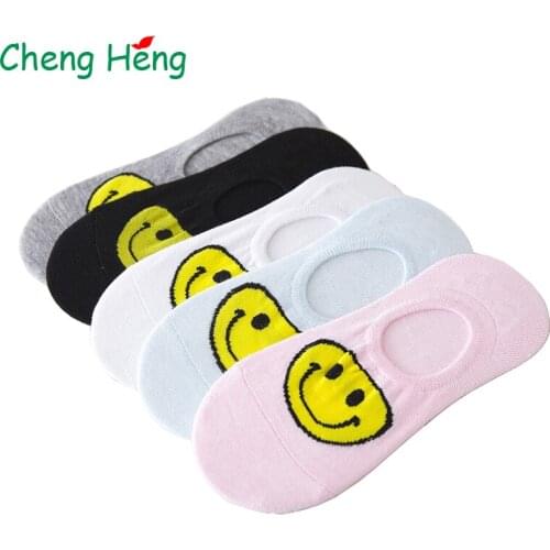 Womens Cotton Spring Summer Boat Socks Silica Gel Non-slip Happy Smile Face Candy Color Breathable Cool Sock Slippers Meias Meia
