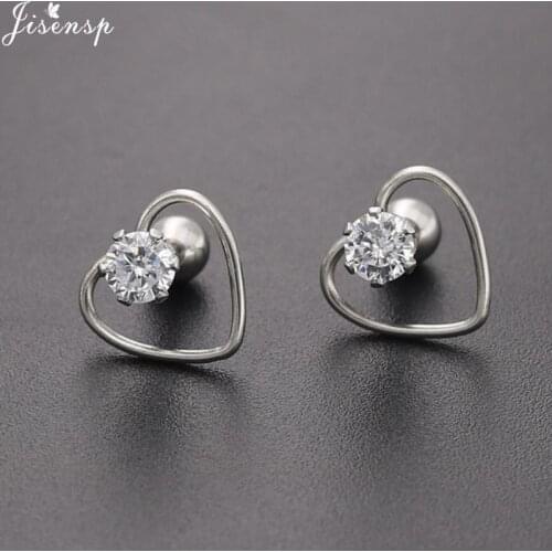 Jisensp Romantic Design Heart Stainless Steel Earrings for Women Geometric Rhinestone Stud Earrings Wedding Jewelry Gift