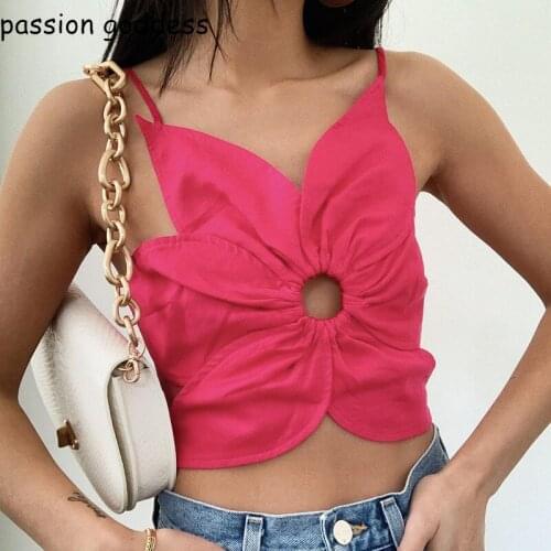 2021 Summer Solid Flower Shape Hollow Out Lace-up Women Strapless Halter Tank Top Sexy Sleeveless Crop Tops Ladies Corset Camis