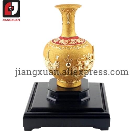 Peony dragon phoenix 24k gold foil 13 inch chinese porcelain vase handicraft things birthday present for home decoration