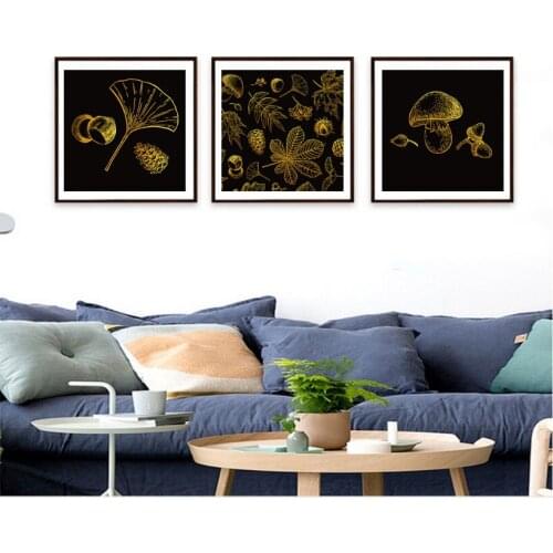 Golden leaves three decorative painting unframed painting canvas paintings