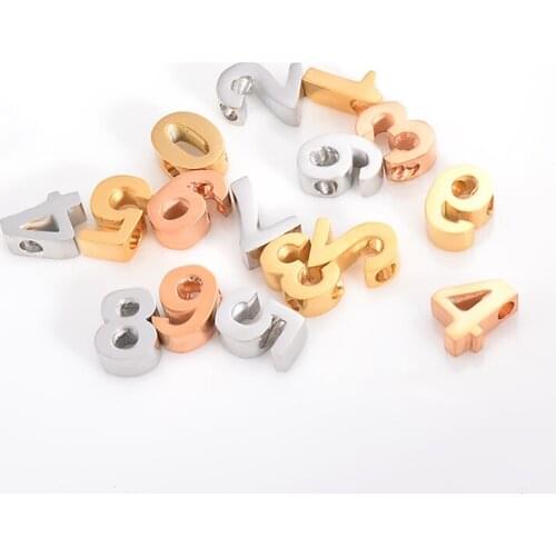10pcs 8mm Silver/Gold/Rose Gold Stainless Steel 1.8mm Hole Mirror Polished Arabic Numerals Charm Pendant DIY Jewelry Finding