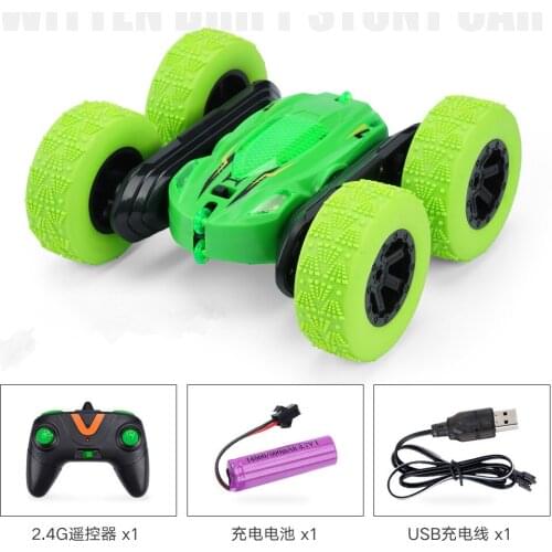 2.4G remote control car roll stunt double-sided car light 360-degree rotating charging toy car
