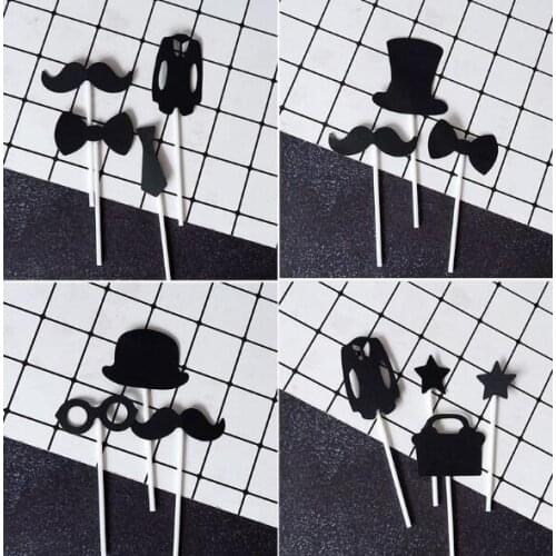 3-5pcs/lot Cake flag Inserted Card mustache bow tie Cake decoration Wedding Birthday Party Supplies black