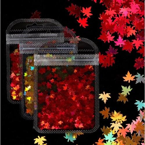 3Pcs Maple leaf Nail Sequins Holographic Fall Laser Gold Red Glitter Flakes Set For Manicure Design Polish Nail Art Decorations
