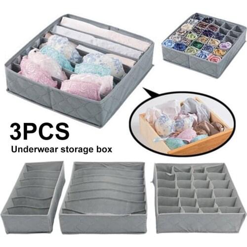 3Pcs Non-woven Fabric Foldable Underwear Bra Socks Drawer Organizer Storage Box Bra Socks Drawer