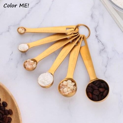 6Pcs Tea Coffee Measuring Spoons Set Stainless Steel Rose Gold Pet Food Measuring Spoon Cup Set Kitchen Measuring Scoop Tools