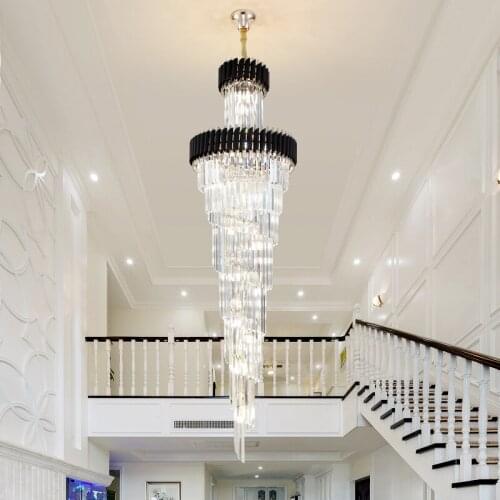 Atmospheric led Crystal Chandelier lighting Hotel Club Living Room Lobby Gold Crystal Lights Luxury Stair Villa Long Chandeliers