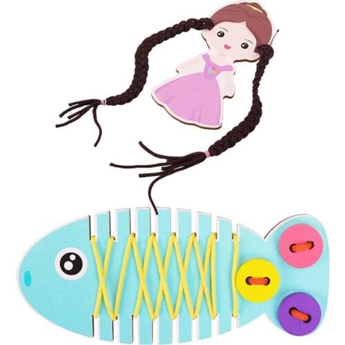 Children Wooden Beaded Stringing Game Kindergarten Wear Weaving Handmade Hand-eye Coordination Beads Toys Girls Birthday Gifts