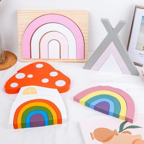 Baby Toys Diy Wooden Blocks Rainbow Stacker Toys For Kids Gift Creative Rainbow Building Blocks Educational Toys For Children