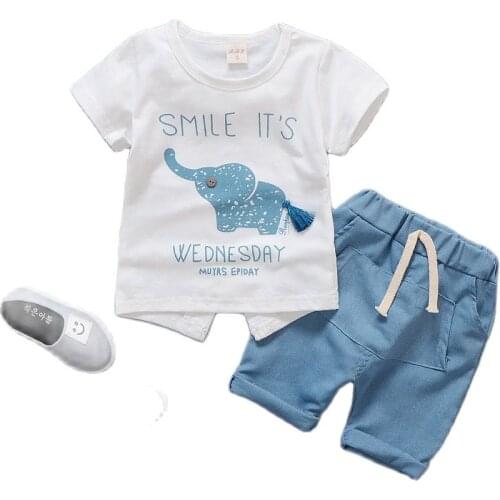 Baby Boys and Girls Fashion Clothing Sets Summer Childrens Cartoon Elephant T Shirt Shorts 2 Pcs Suit Kids Clothes