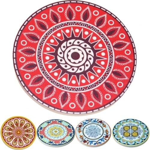 Coffee Mugs Cup Pad Kitchen Flower Pattern Potholder Table Mat Round Non-slip Ceramic Print Placemat Heat-resistant Coaster