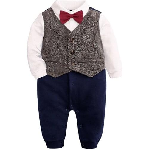 Hooyi Boys Clothes Formal Tuxedo Jumpsuit Gentleman Rompers Infant Vest Bow Ties Wedding Ceremony Suits Boys Top Quality Shirts