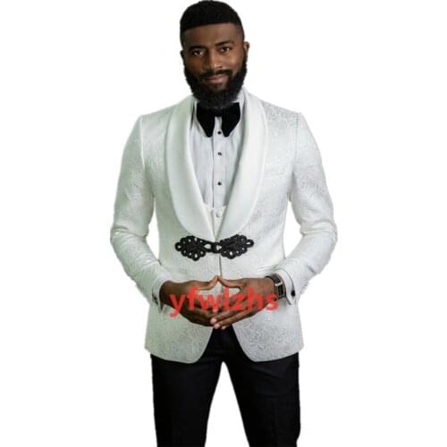 Handsome Embossing Groomsmen Shawl Lapel Groom Tuxedos Wedding Dress Men Suits Blazer Prom Dinner (Jacket+Pants+Tie+Vest) B13
