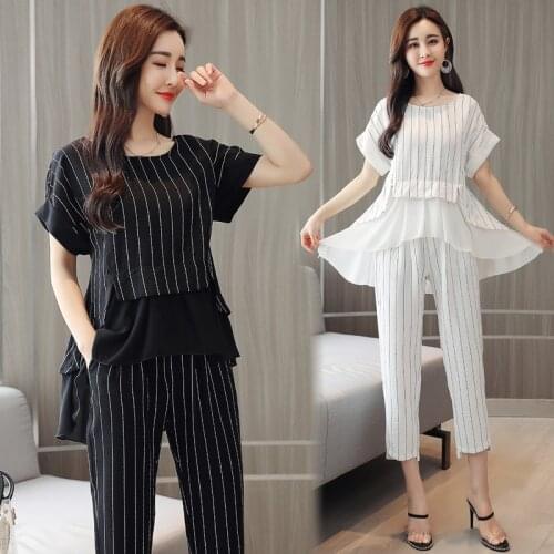 Summer Clothes Women Large Plus Size 5XL sports suit Top And Pant Two Piece Sportwear Tracksuit Matching Set Stripe Home Outfit