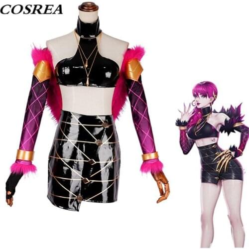 Hot Game LOL KDA Evelynn Cosplay Costume Fancy Sexy Purple Shawl Skirt Outfit Full Set PU Costumes Necklace For Adult Women Girl