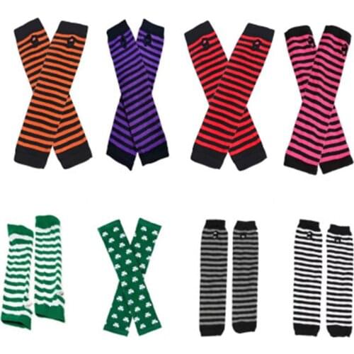 H:HYDE Long Glove Arm Cover Classic Black White Striped Fingerless Cotton Long Wristband Punk Gloves Gift