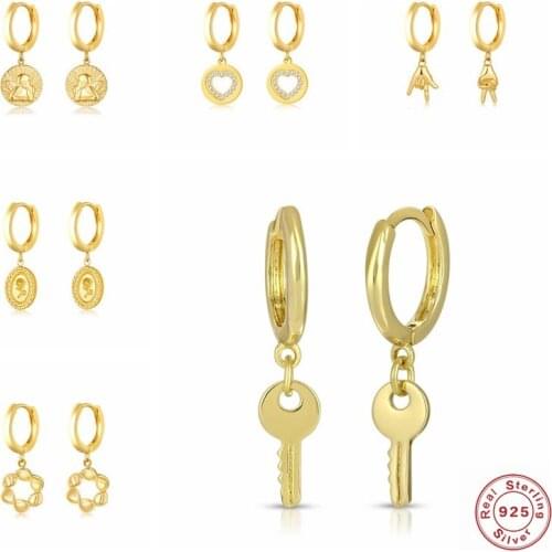 Genuine 925 Sterling Silver Key Rose Love Huggies Drop Earrings For Women Couple Anniversary Wedding Dangle Earring Fine Jewelry