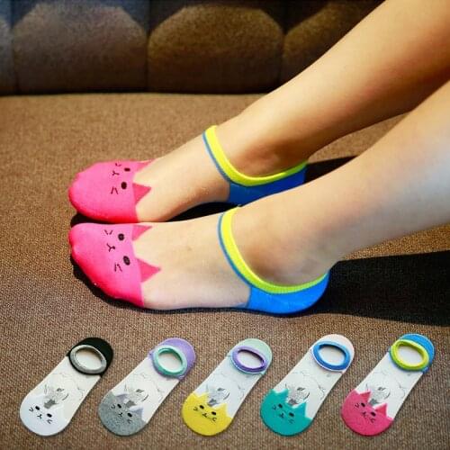 Summer Funny Socks Cute Cat Silk Socks Invisible Boat Sock Random Lace Socks Transparent Ice Mouth Color Shallow Socks For Wome