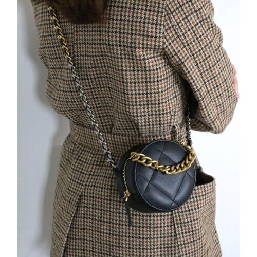 New Fashion Mini Bag Stitched Leather Shoulder Bag Girls Fashion Lipstick Bag Women Round Chain Purse