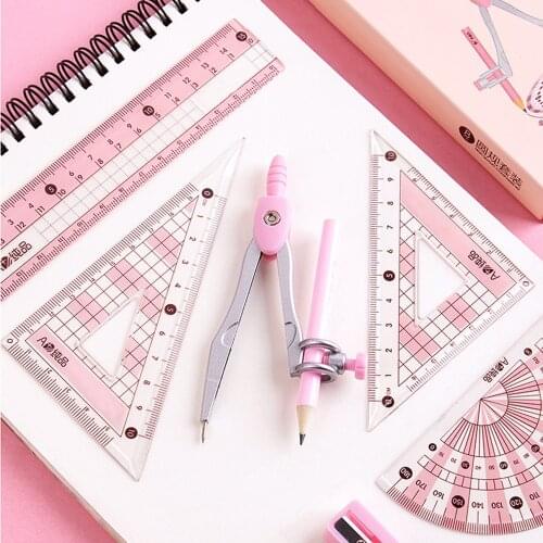 New 8pcs/set Iron Packaging Compasses Ruler Stationery Set Math Geometry Tools For Students To Draw School Office Supplies