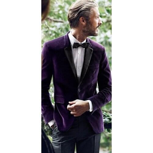 New Style Groomsmen Notch Black Lapel Groom Tuxedos Velvet Men Suits One Button Wedding Best Man Blazer (Jacket+Pants)