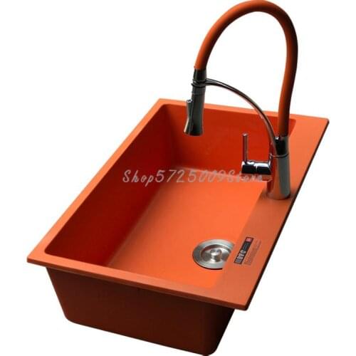 Orange Quartz Stone Sink Kitchen Island Basin Color Wash Basin Granite Under Counter Taichung Basin Thickening
