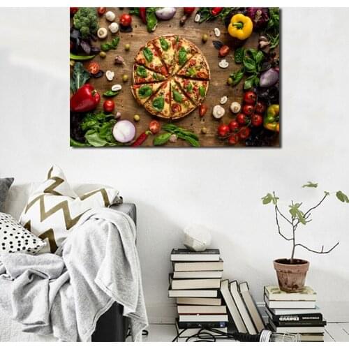 Vegetables Pepper Mushrooms Pizza Wall Art Canvas Posters Prints Painting Wall Pictures Kitchen Living Room Home Decor Artwork