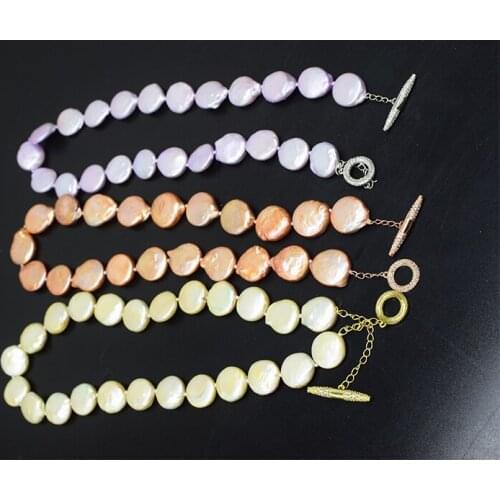 Freshwater pearl coin pearl orange red/violite/champagne 15-20mm necklace 43cm