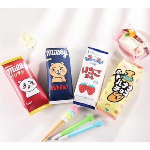 4 Colors Cartoon Snacks Package Print PU Zipper Pencil Case Pen Box Pencil Bag Storage Stationery School Student Supply Gift
