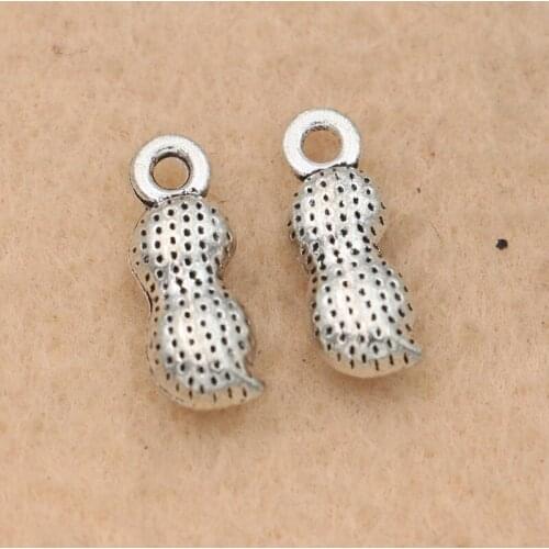KJjewel Peanut Charm Pendant Tibetan Silver Plated Jewelry DIY Making Bracelet Accessories 17x6mm 10pcs/lot