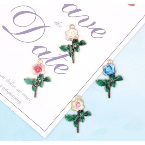 10Pcs Beautiful Trendy Red Pink Rose Flower Metal Drop Oil Charms For DIY Making Earrings Necklace Jewelry Accessories